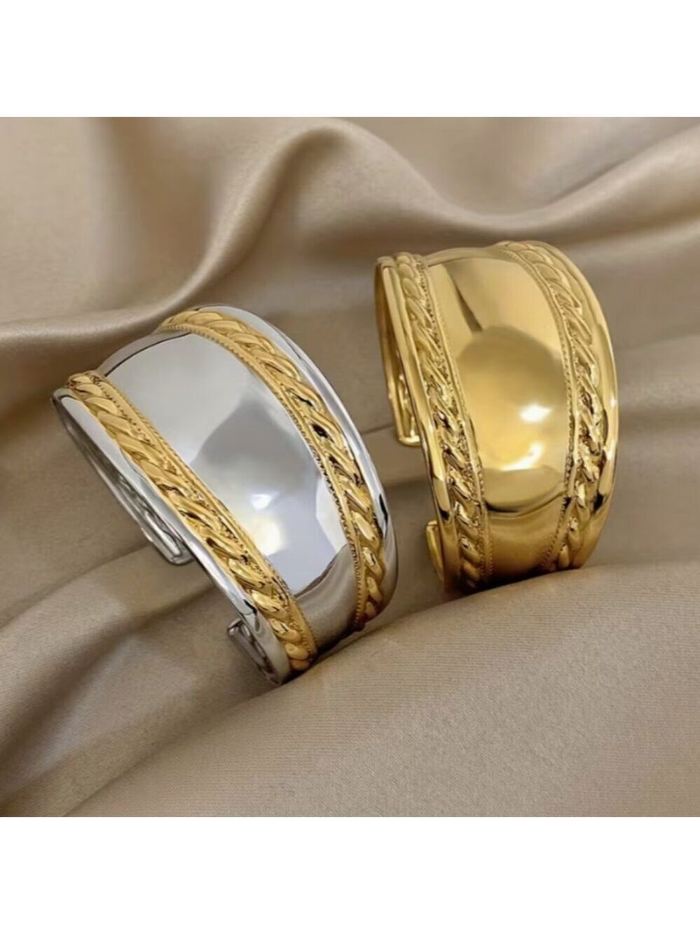 Luxury Elegant Twisted Wide Curved Stainless Steel Open Bracelet Bangle